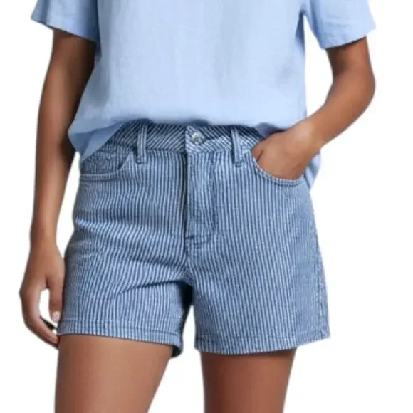 Calvin Klein Jeans Denim Shorts Sz 2 Blue White Pinstripe Mid-Rise Cotton Blend - Picture 1 of 10